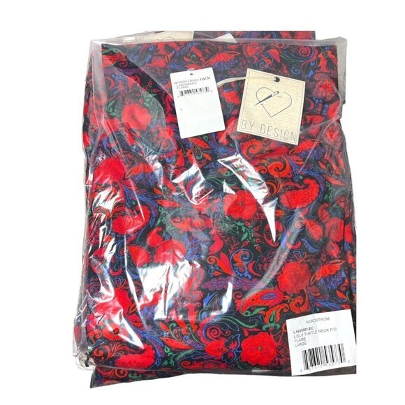 By Design Womens Red Floral Turtleneck Jersey Knit Long Sleeve Top Sz L New - Picture 4 of 9